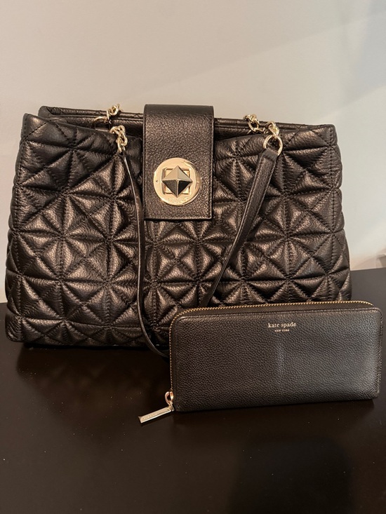 kate spade Handbags - Kate Spade BUNDLE!! Black Quilted Leather Shoulder Bag with Zip Wallet